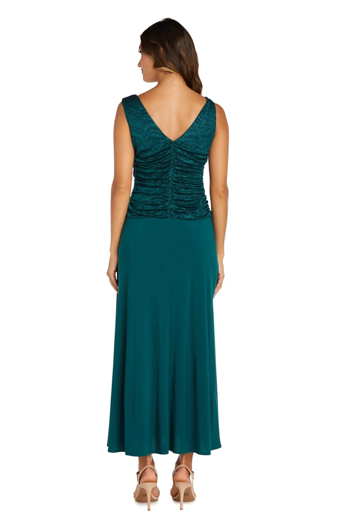 Petite Women Sleeveless Glitter Knit Chiffon Evening Gown - Mother of the Bride dress