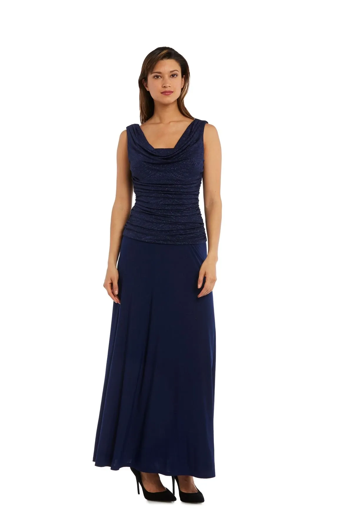 Petite Women Sleeveless Glitter Knit Chiffon Evening Gown - Mother of the Bride dress