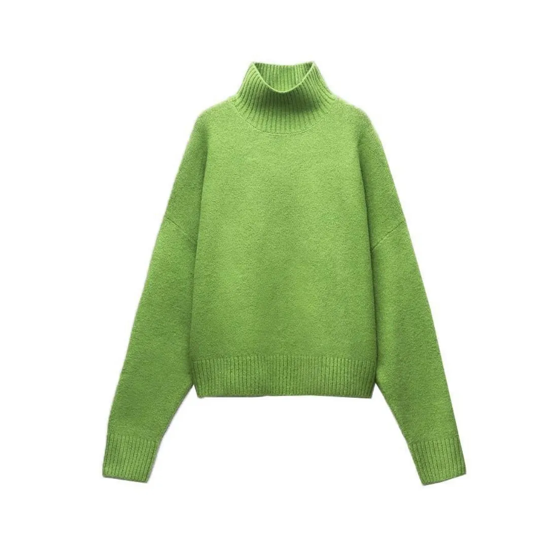 Pre Order:  Casual Solid Green Knitted Loose Sweater