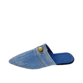 Pre Order:  Denim Pointed Toe Flat Mules