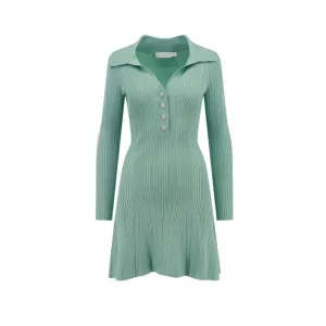 Pre Order:  Green Long Sleeve Lapel Knit Dress