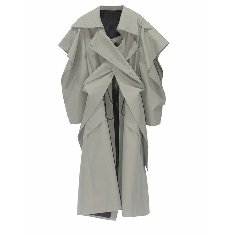 Pre Order:  Irregular Loose Drawstring Waist Cinched Trench Coat