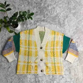 Pre Order:  Knitted Plaid Cropped Cardigan Sweater