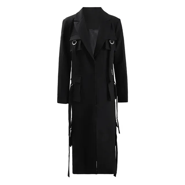 Pre Order:  Multi Pockets Lapel Covered Button Trench Coat