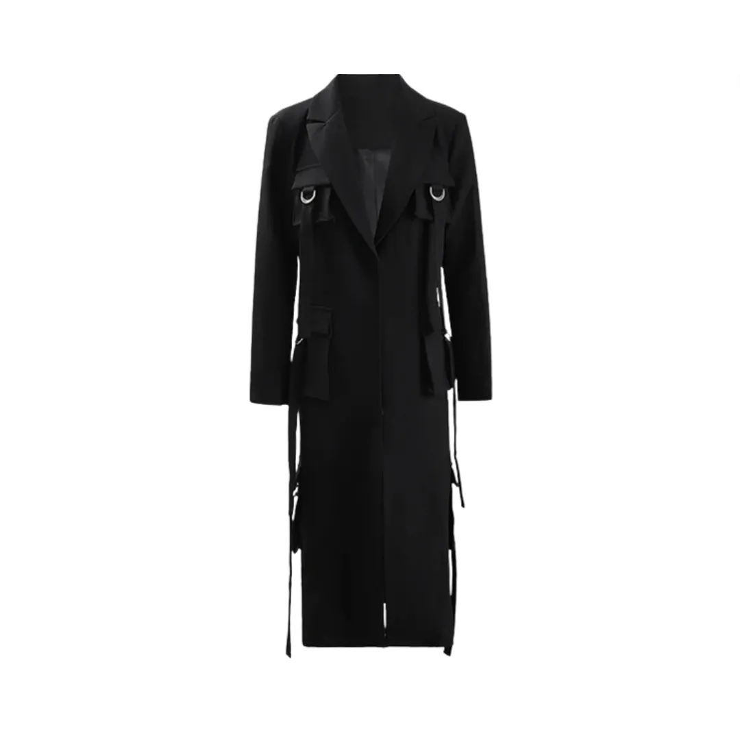 Pre Order:  Multi Pockets Lapel Covered Button Trench Coat