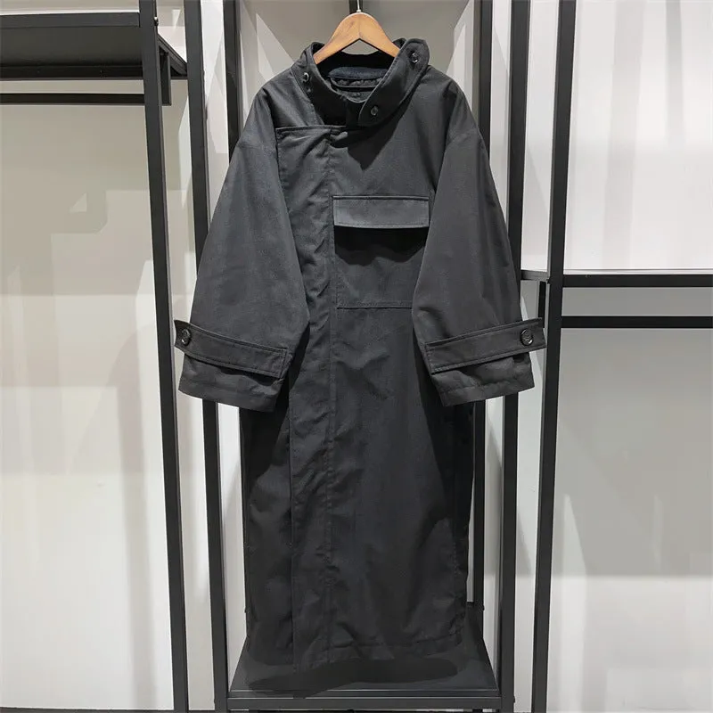 Pre Order: Stand Collar Long Sleeved Straight Tube Trench Coat