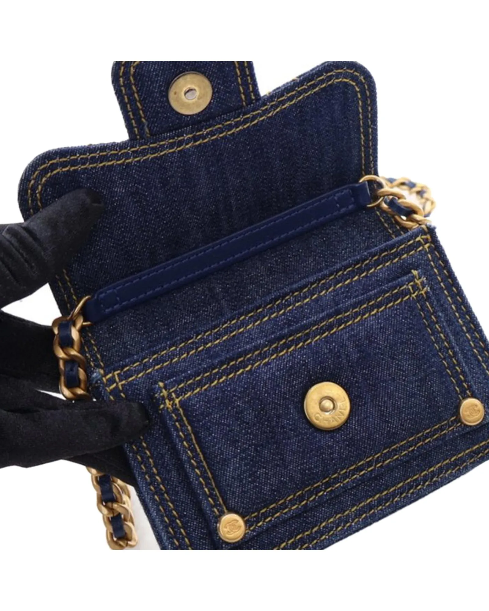 Quilted Denim Card Holder with Chain Strap