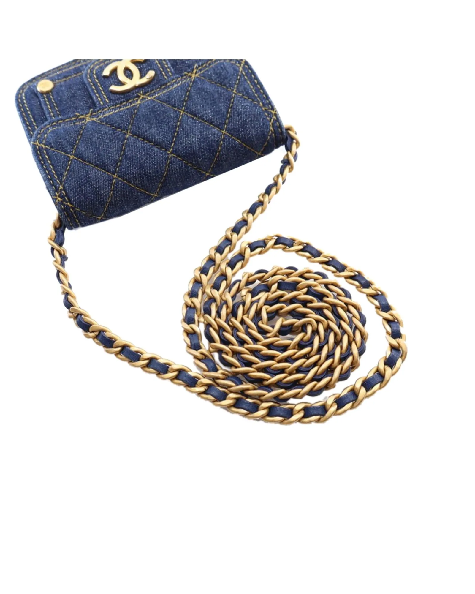 Quilted Denim Card Holder with Chain Strap