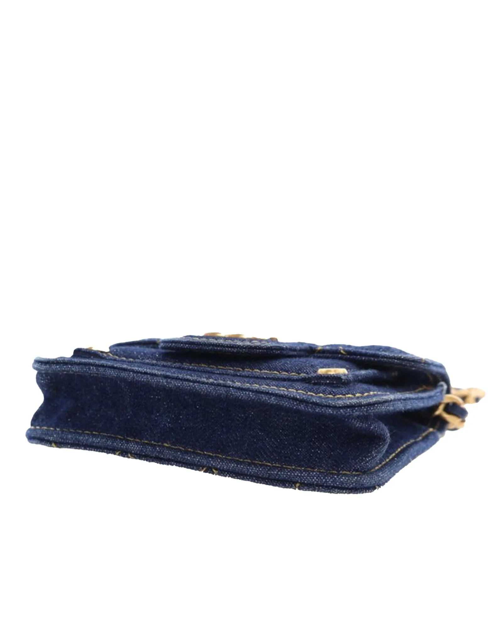 Quilted Denim Card Holder with Chain Strap