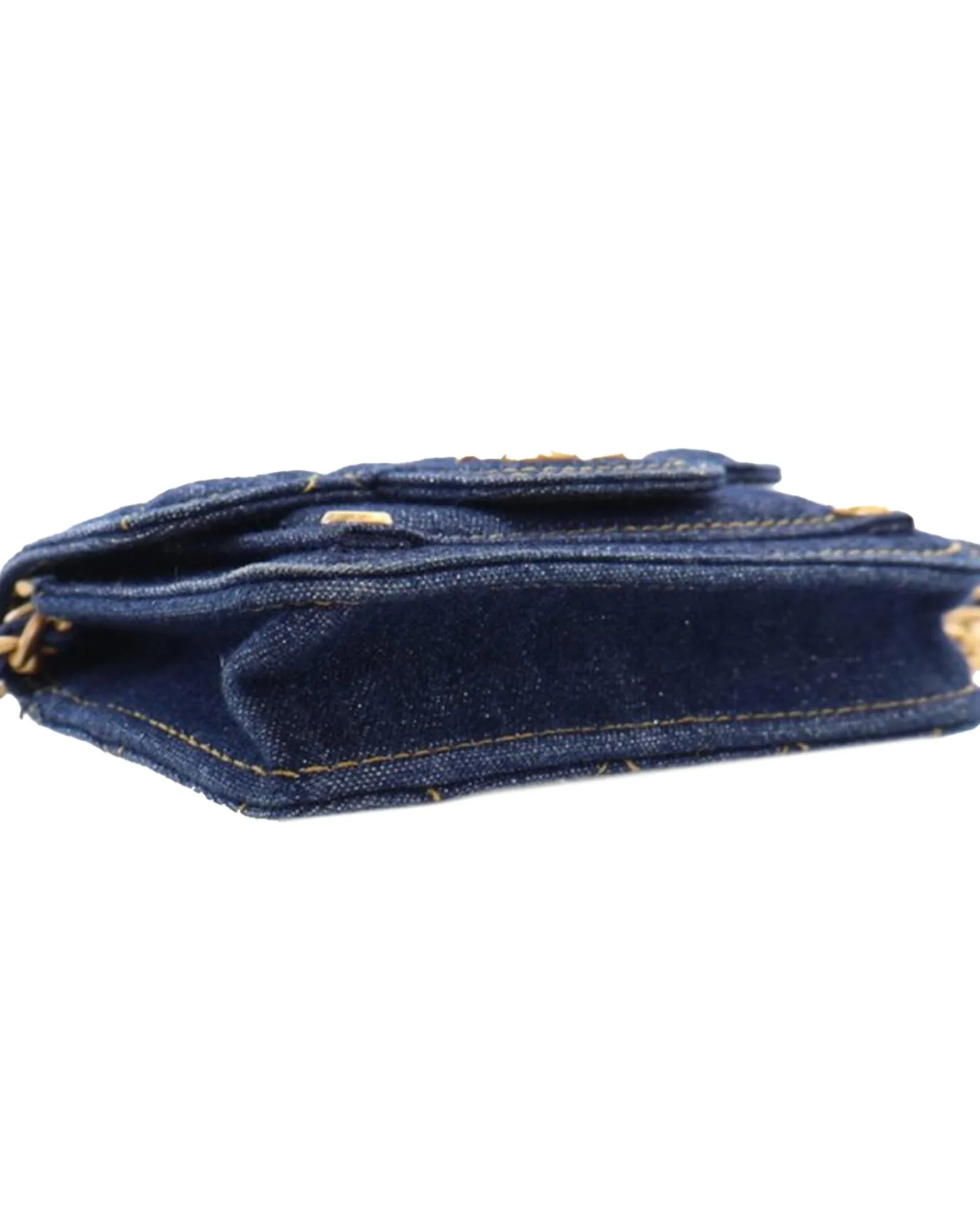 Quilted Denim Card Holder with Chain Strap