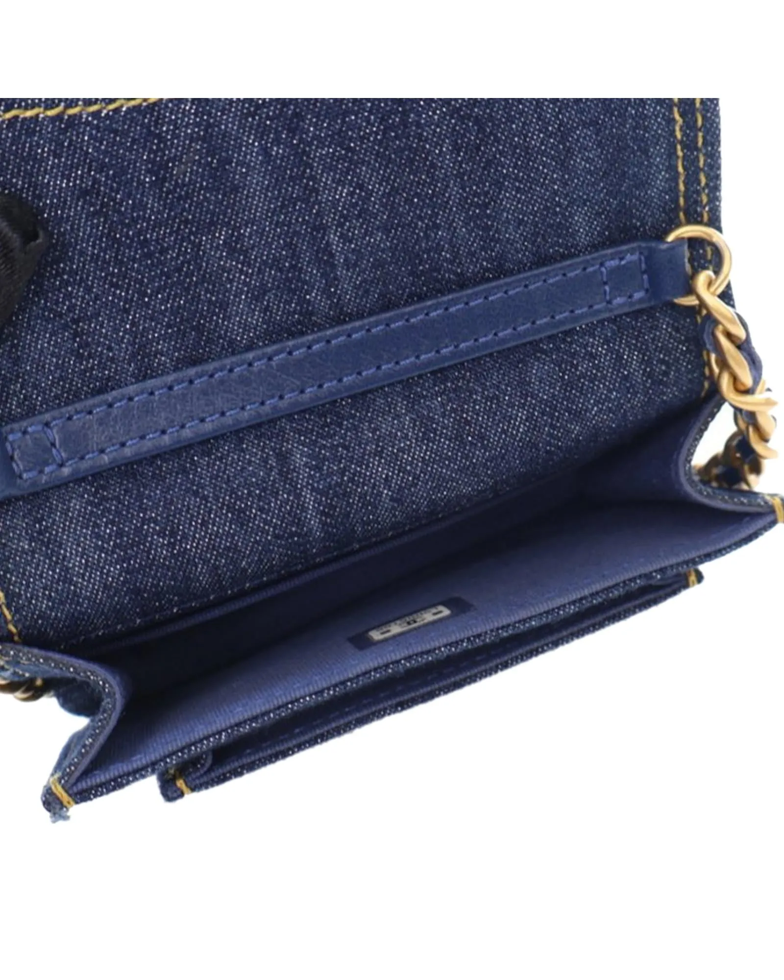 Quilted Denim Card Holder with Chain Strap