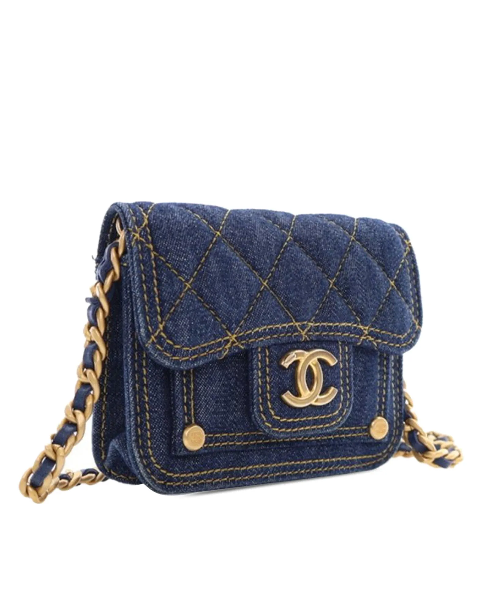 Quilted Denim Card Holder with Chain Strap