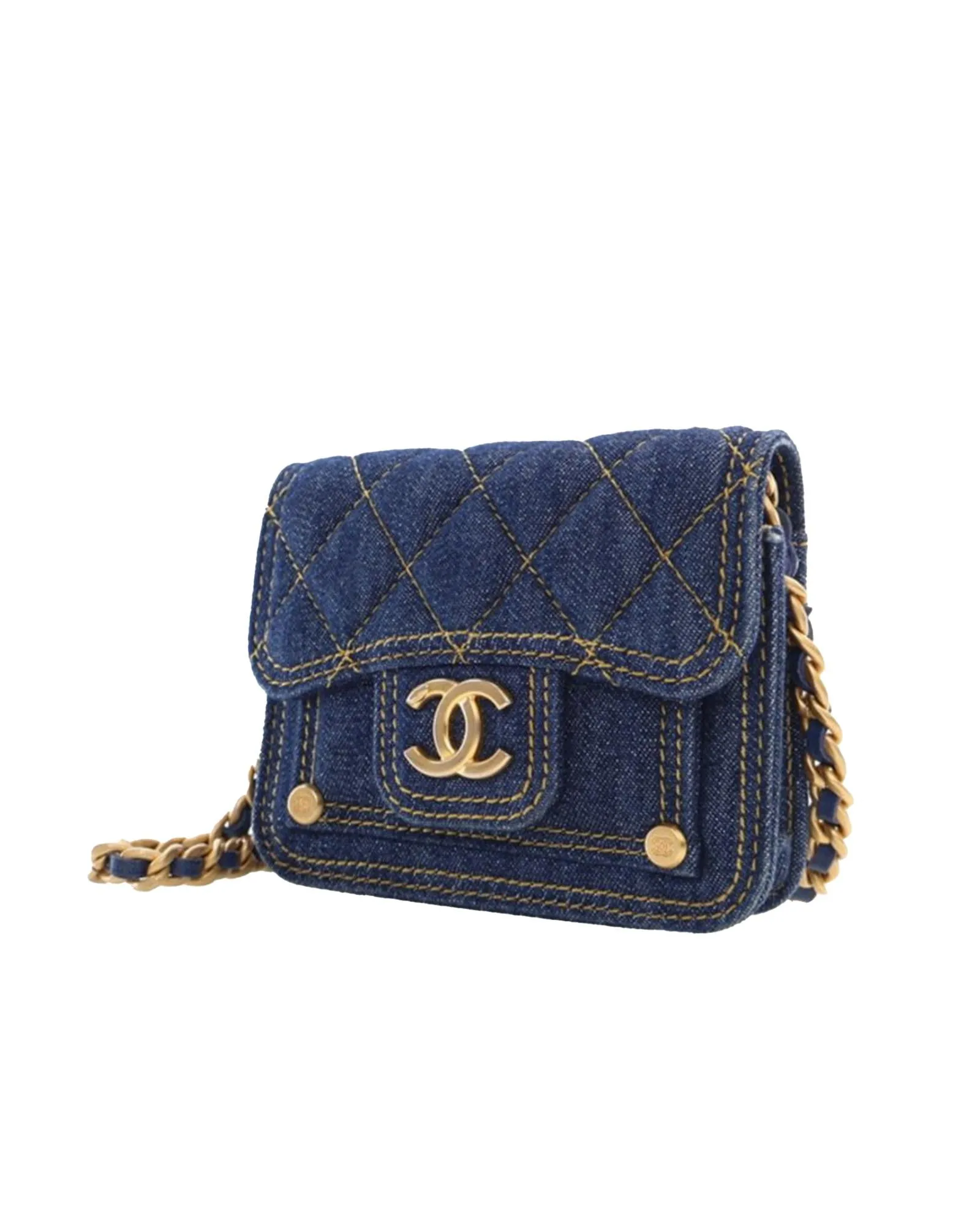 Quilted Denim Card Holder with Chain Strap