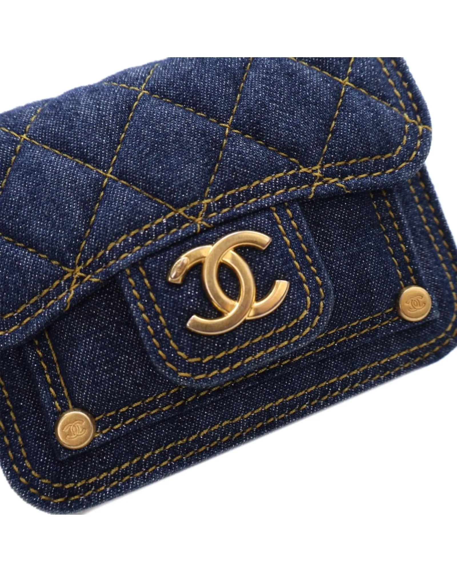 Quilted Denim Card Holder with Chain Strap