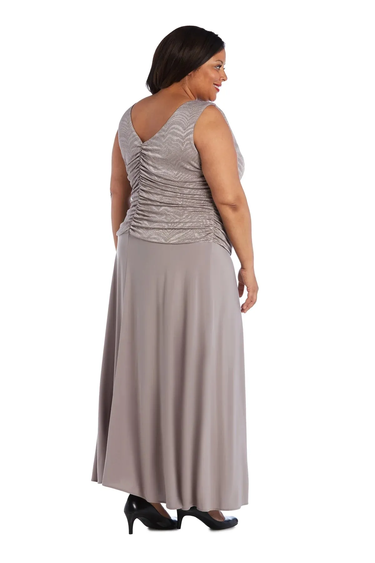 R&M Richards Women's Plus Size Sleeveless Glitter Knit Chiffon Evening Gown- Mother of the Bride dress