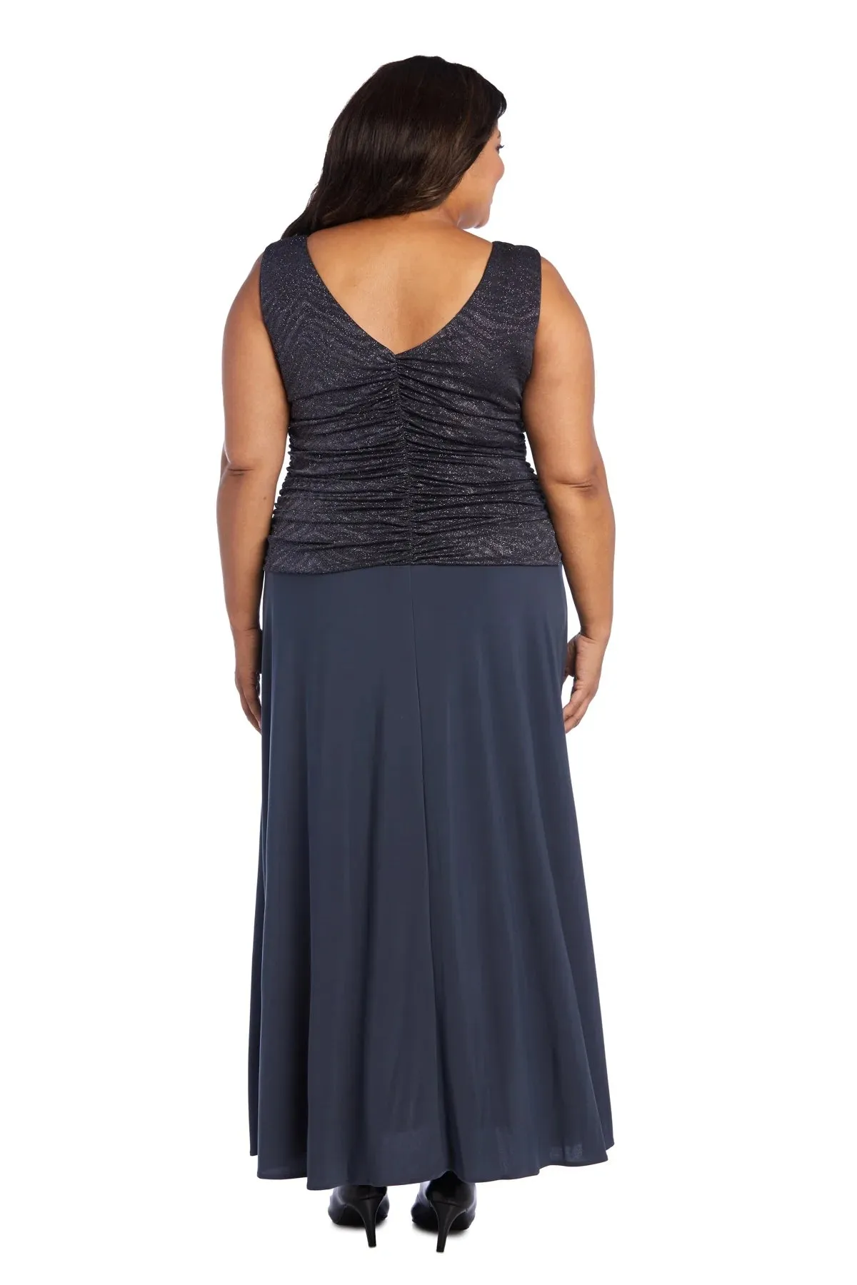 R&M Richards Women's Plus Size Sleeveless Glitter Knit Chiffon Evening Gown- Mother of the Bride dress