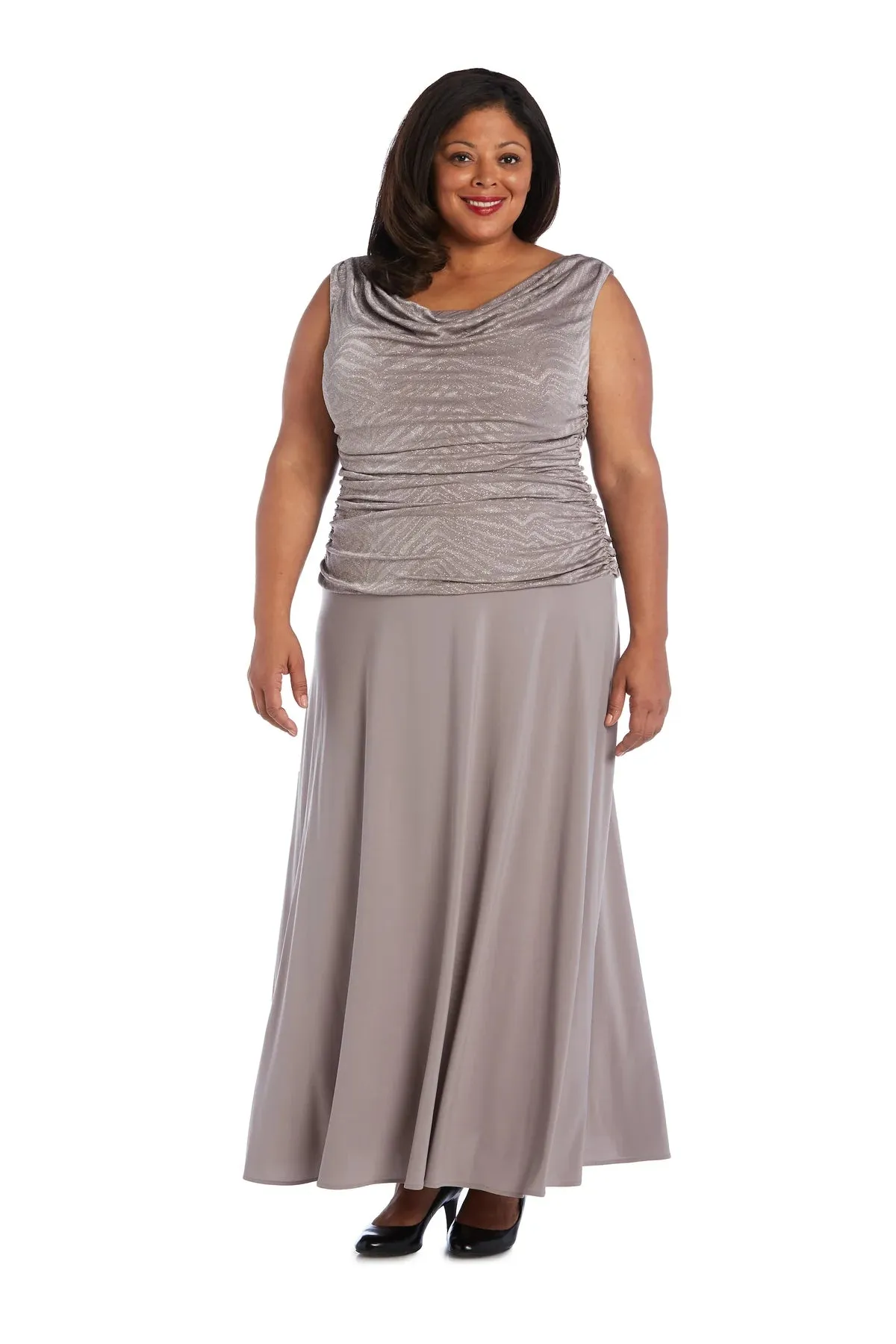 R&M Richards Women's Plus Size Sleeveless Glitter Knit Chiffon Evening Gown- Mother of the Bride dress