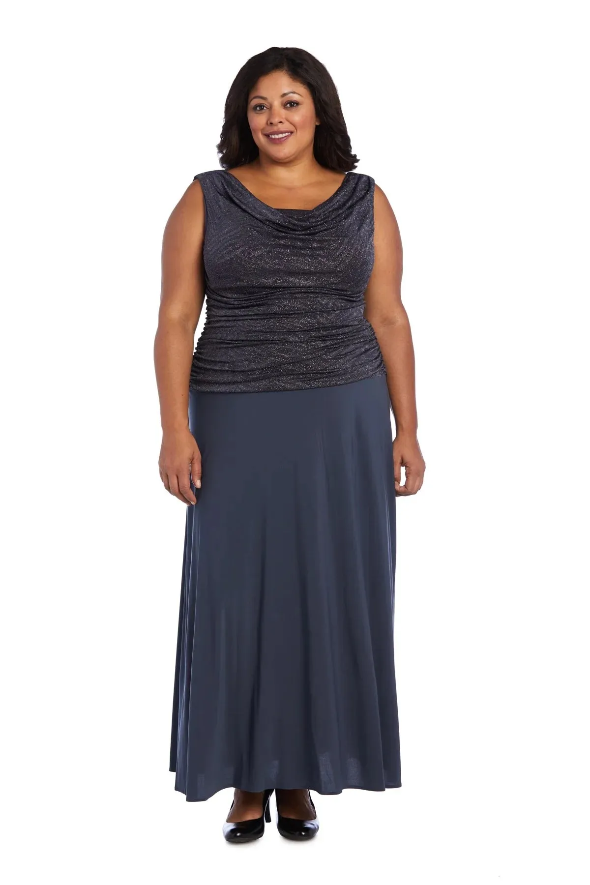 R&M Richards Women's Plus Size Sleeveless Glitter Knit Chiffon Evening Gown- Mother of the Bride dress