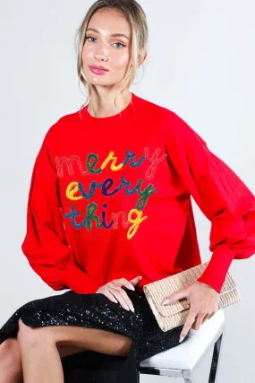 Red Merry Everything Letter Detail Sweater Top