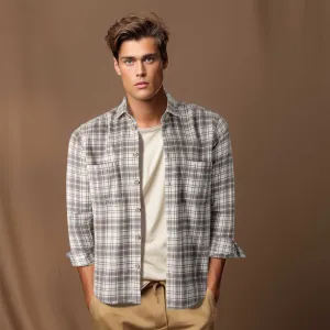 Remus Uomo Check Overshirt in White Tan Check