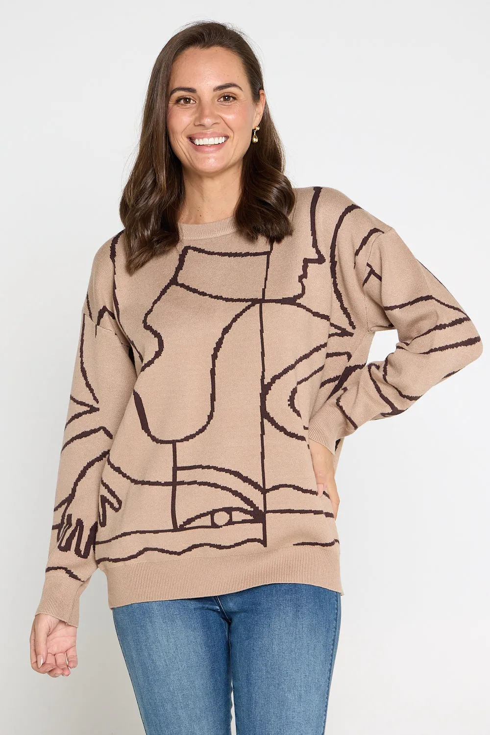 Rena Knit Jumper - Mocha Print