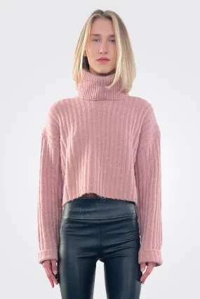 Rib Crop Turtleneck - Petal