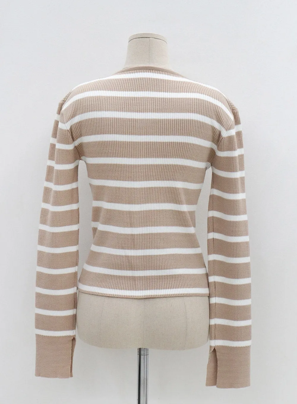 Round Neck Ribbed Stripe Cardigan OS07