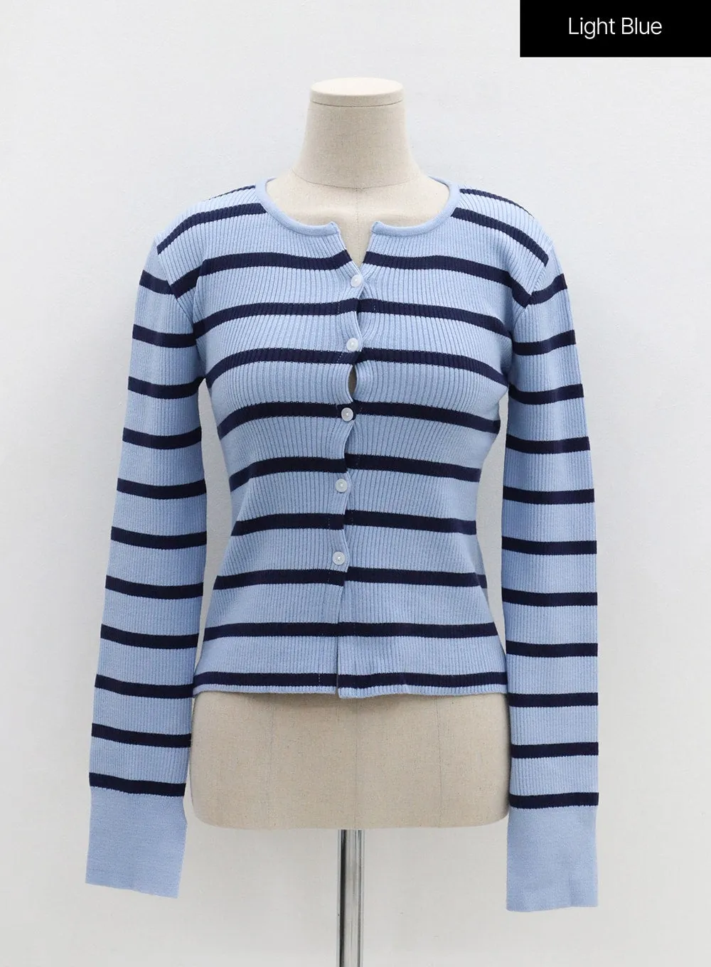 Round Neck Ribbed Stripe Cardigan OS07