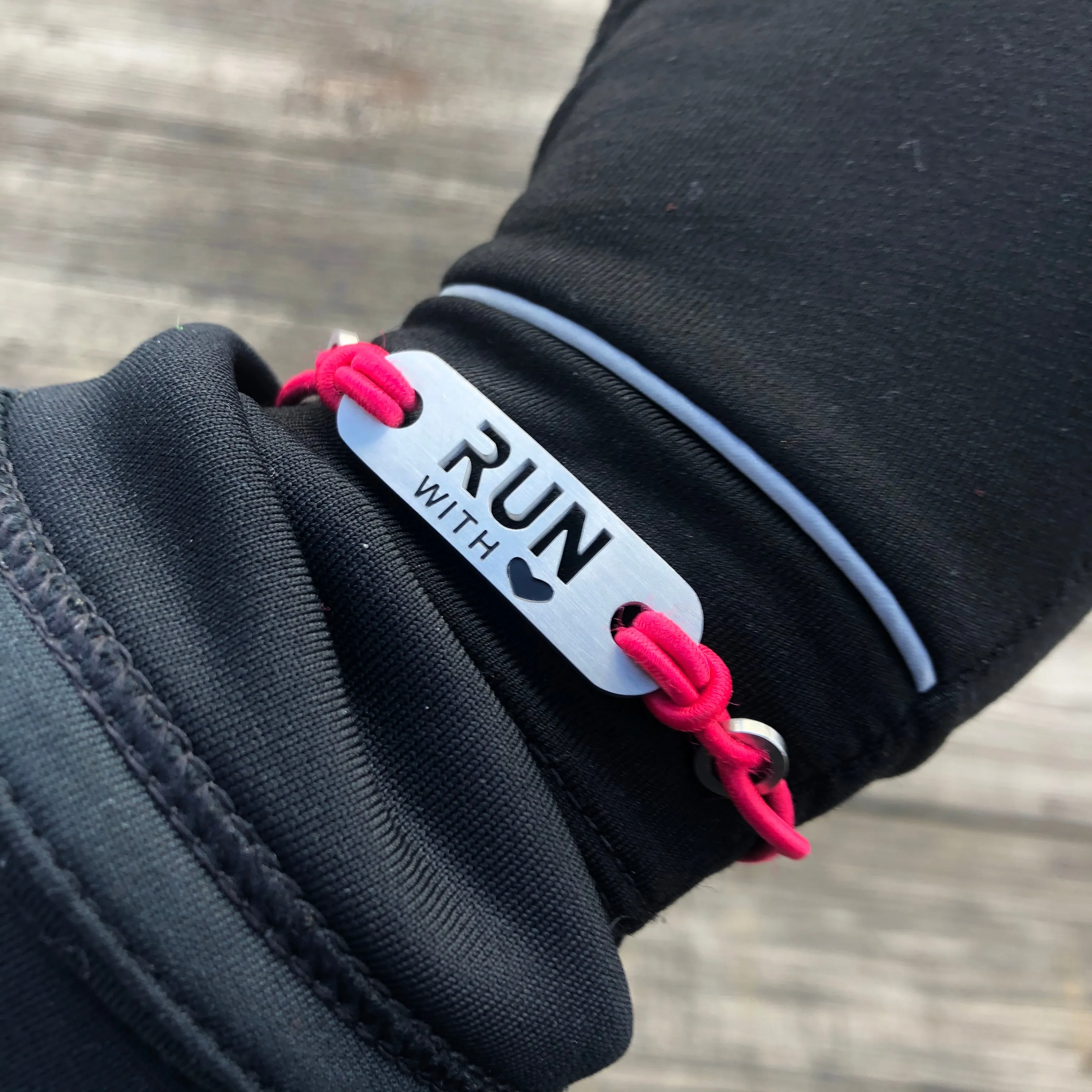 RUN with Heart Running Bracelet - Adjustable Stretch - Black or Pink