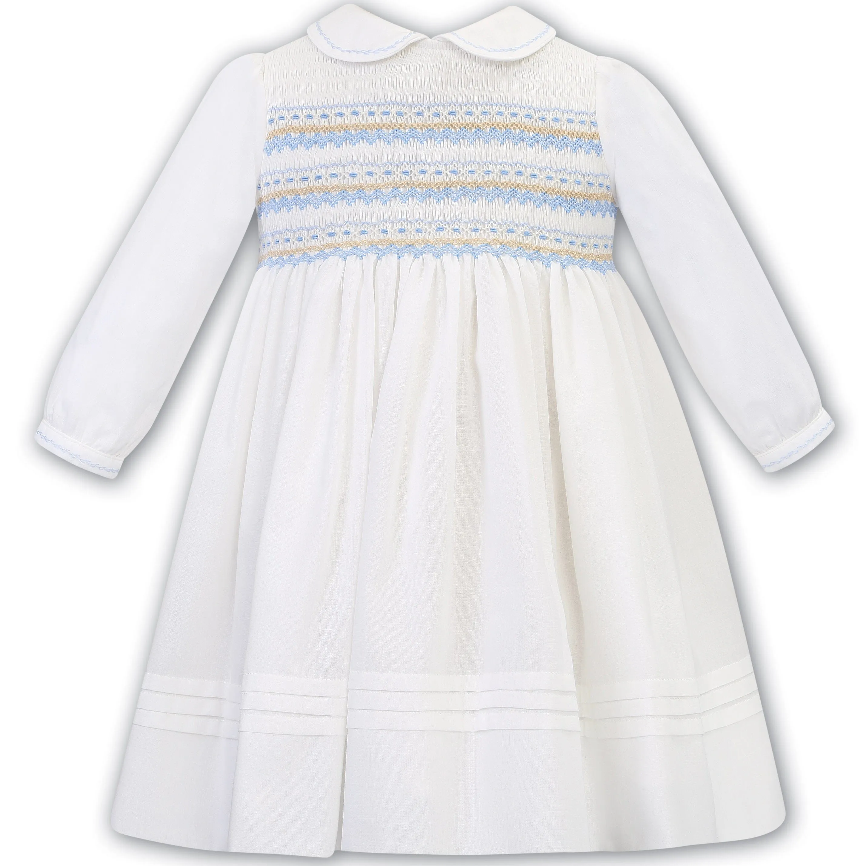 SARAH LOUISE -  Smocked Peter Pan Collar Dress - Ivory