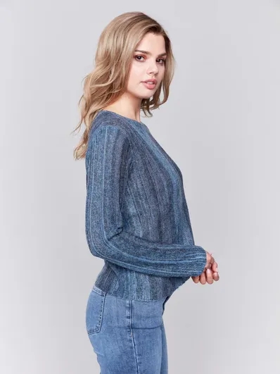 Sheer Space Dye Yarn Crew Neck Sweater