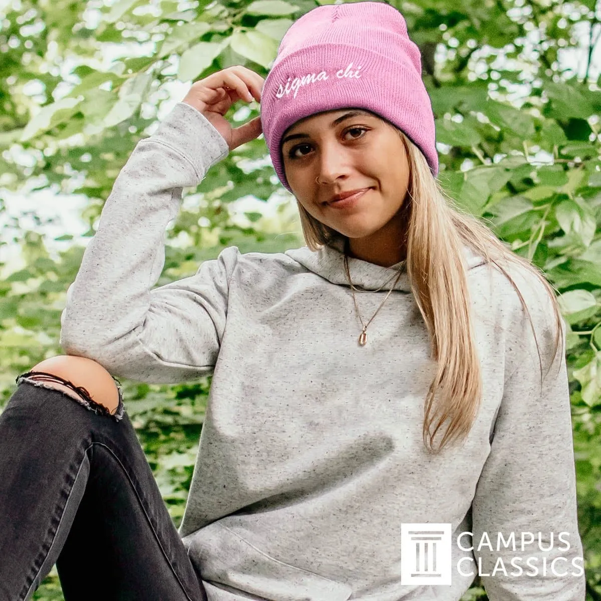 Sig Tau Pink Sweetheart Beanie