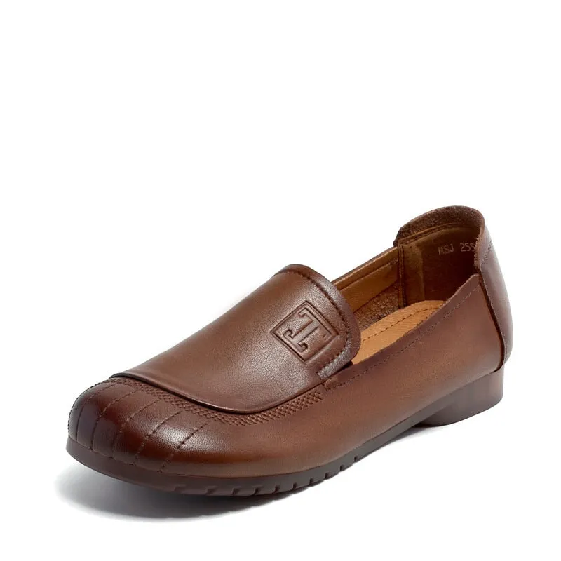 Slip on Loafers for Women Soft Leather Flats Handmade in Brown/Khaki