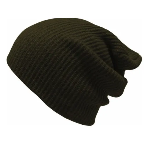 Slouch Hat Army Green Boho Ribbed Beanie Olive Drab Stocking Cap