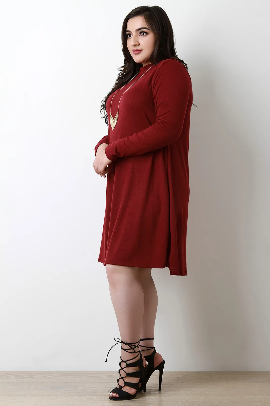 Soft Knit Mock Neck Long Sleeve Shift Dress