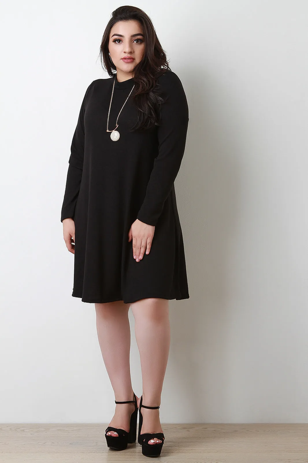 Soft Knit Mock Neck Long Sleeve Shift Dress