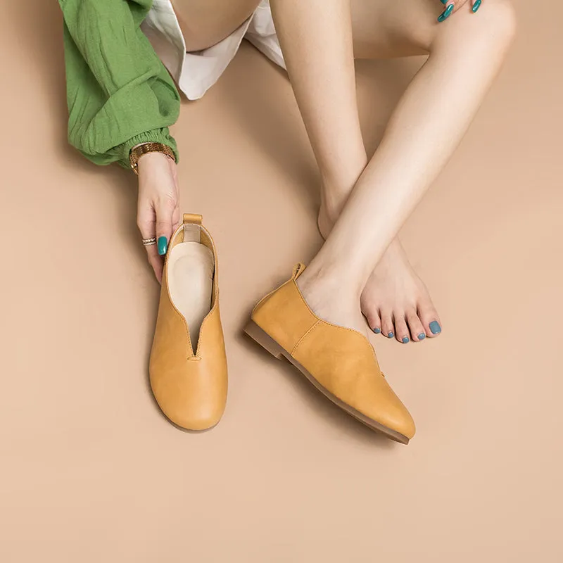 Soft Leather Flat Slip on Loafers for Women Handmade Yellow/Green/Pink/Red