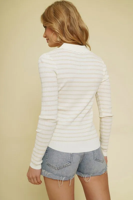 Striped Henley Sweater Top