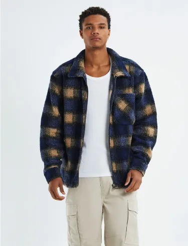 Stussy Shadow Plaid Sherpa Zip Shirt