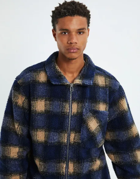 Stussy Shadow Plaid Sherpa Zip Shirt