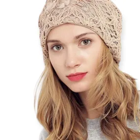 Stylish Floral Lace Sequin Beanie Cap