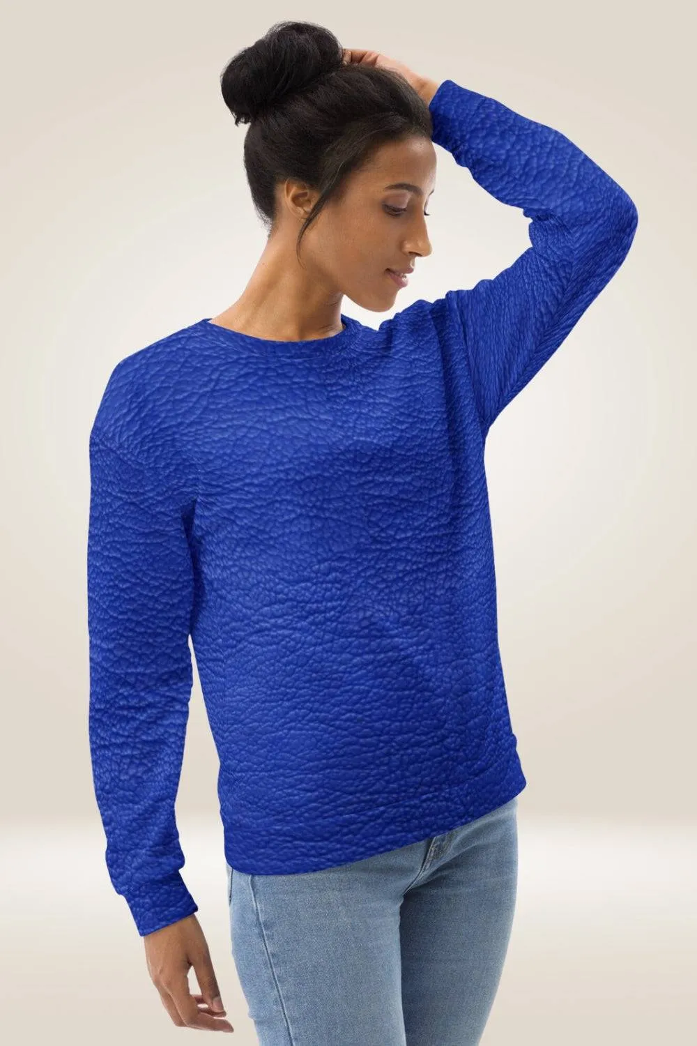 TGC Boutique Leather Print Blue Crewneck Sweatshirt