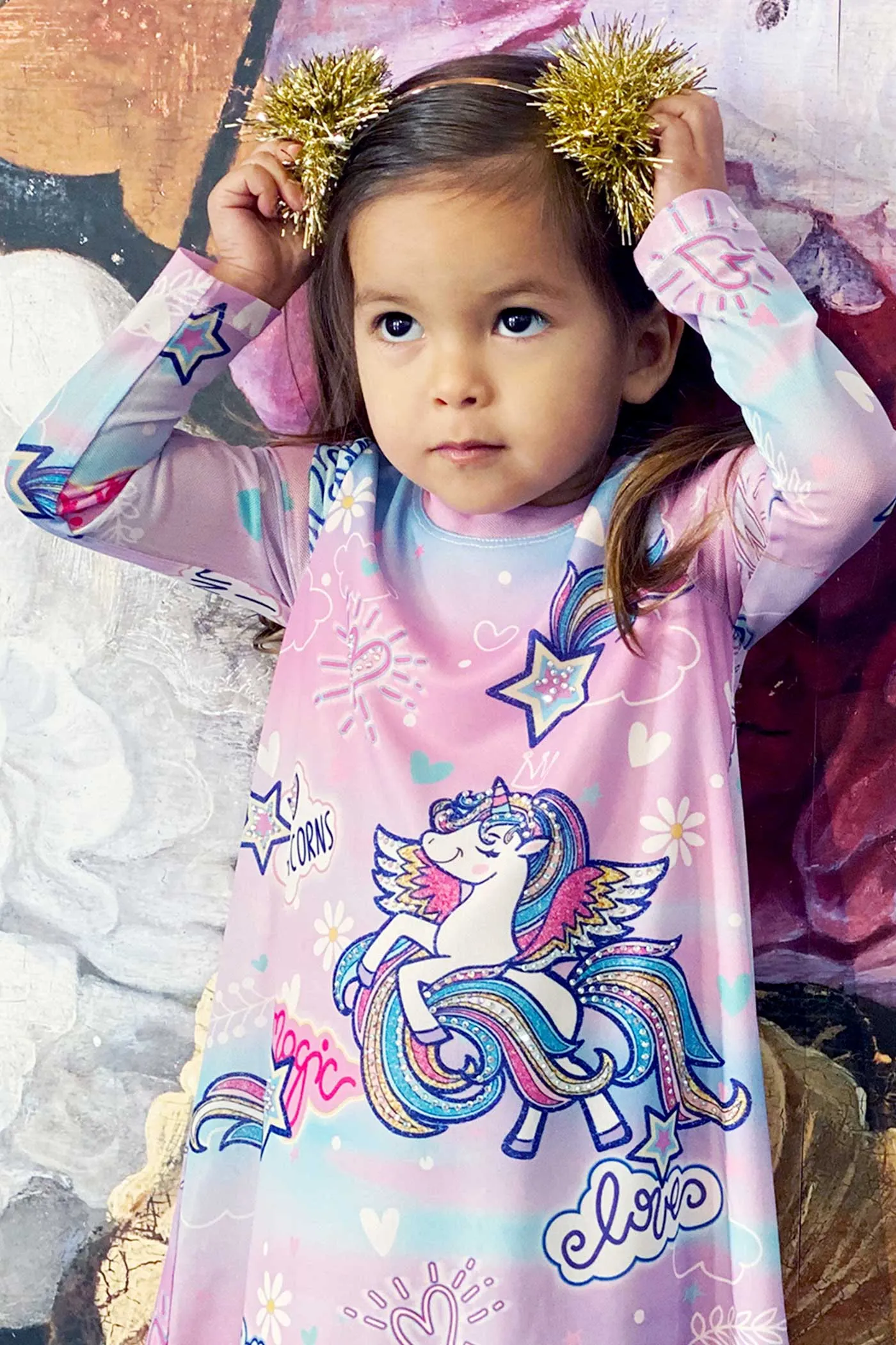 Toddler Girls Long Sleeve Unicorn Knit Dress