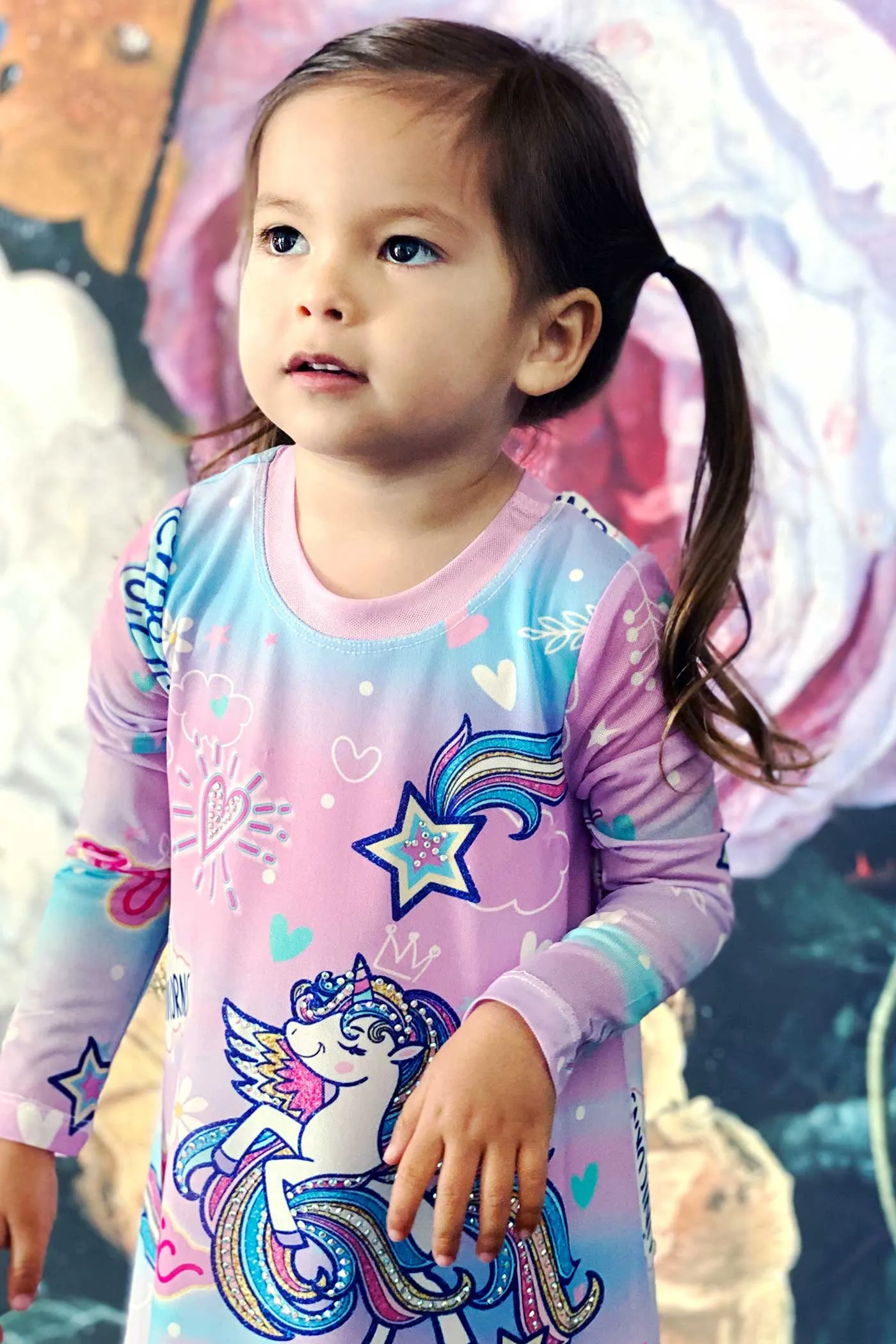 Toddler Girls Long Sleeve Unicorn Knit Dress