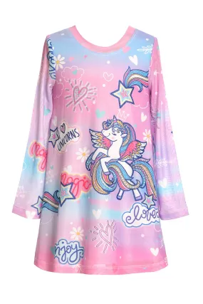 Toddler Girls Long Sleeve Unicorn Knit Dress