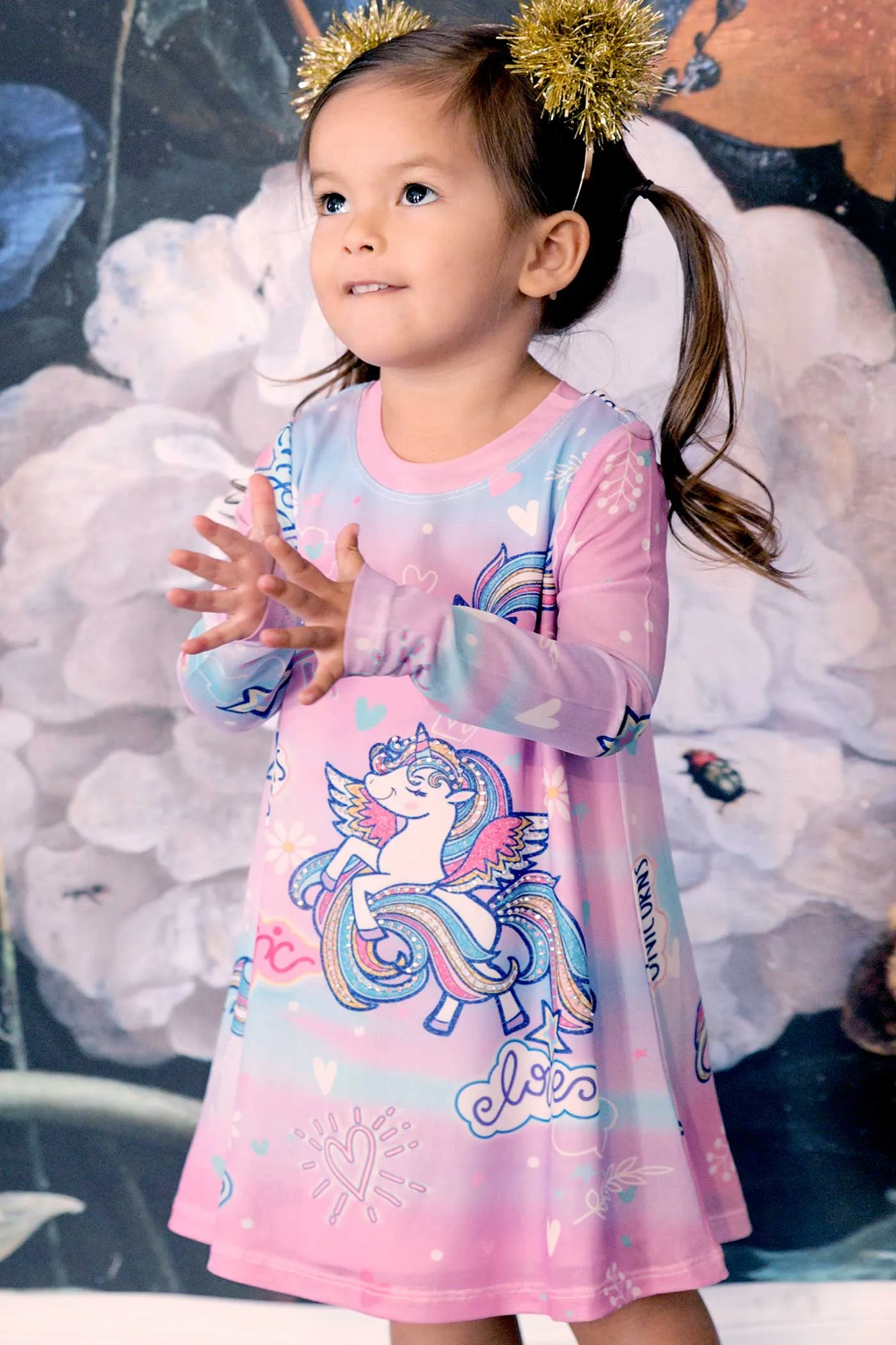 Toddler Girls Long Sleeve Unicorn Knit Dress