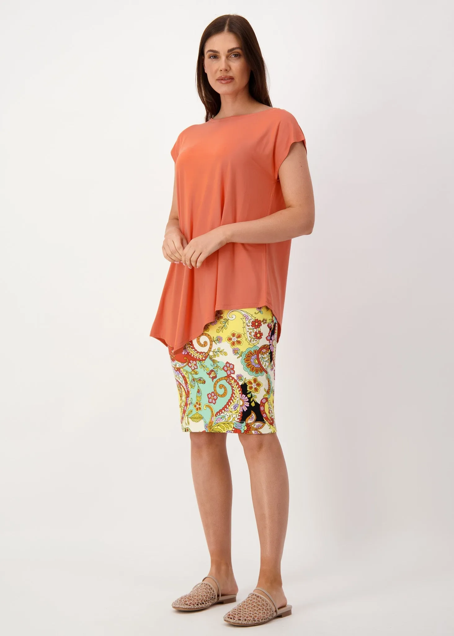 Toni Asymmetrical Bamboo T-Shirt - Coral