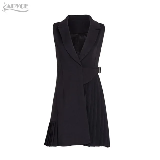 Trench Black V-Neck Ruched Skirt Style Belt Coat Sleeveless Long Style Women Formal Coat