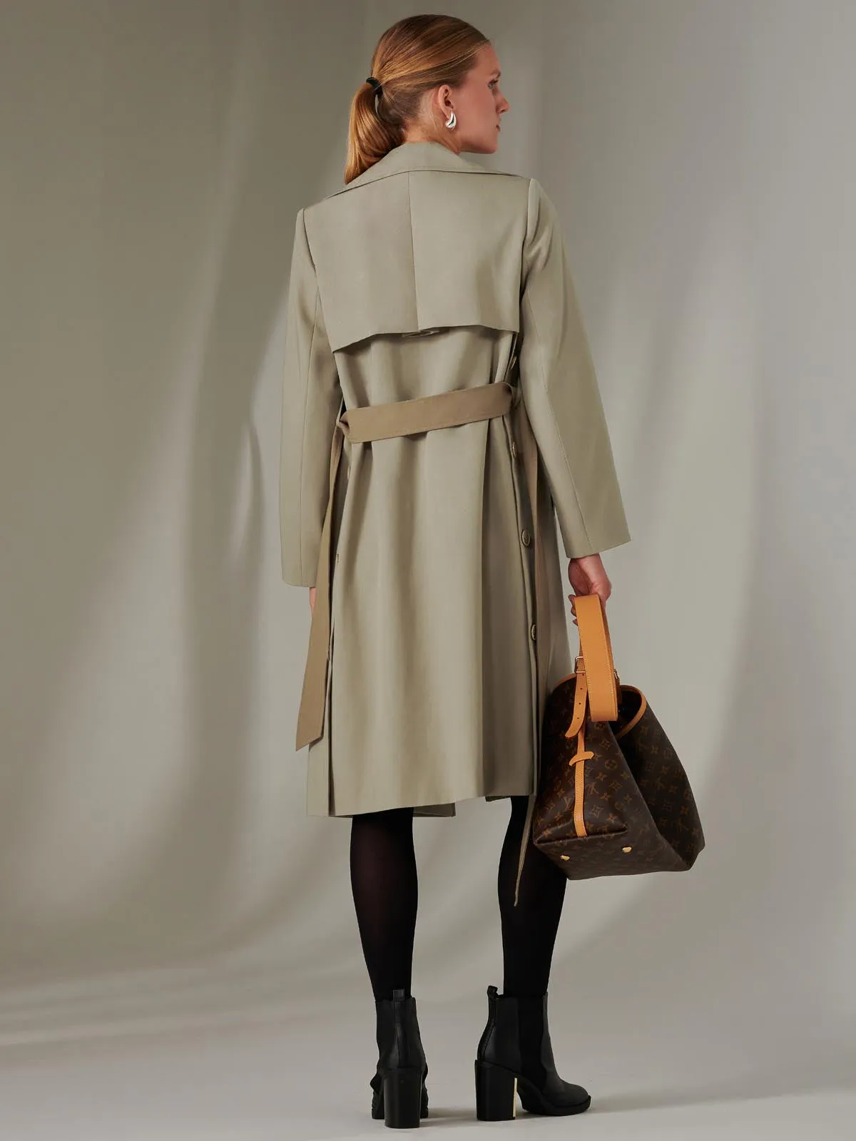 Two Tone Contrast Trench Coat, Khaki