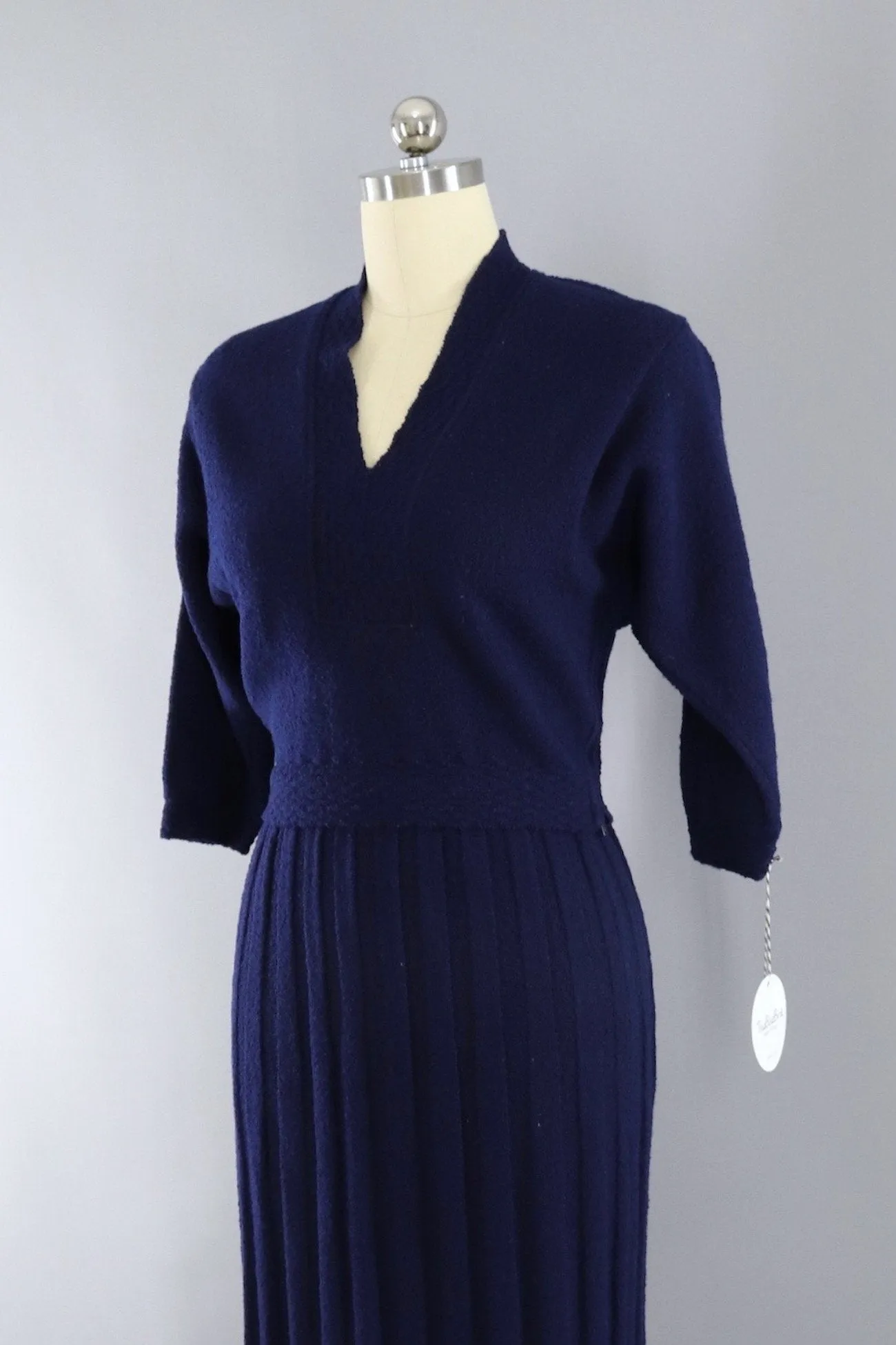 Vintage 1930s - 1940s Navy Blue Wool Knit Sweater and Skirt Set